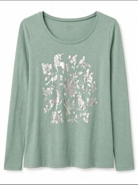 2/$20 LOFT Outlet Sage Green Unicorn Graphic Long Sleeve Top M NWT